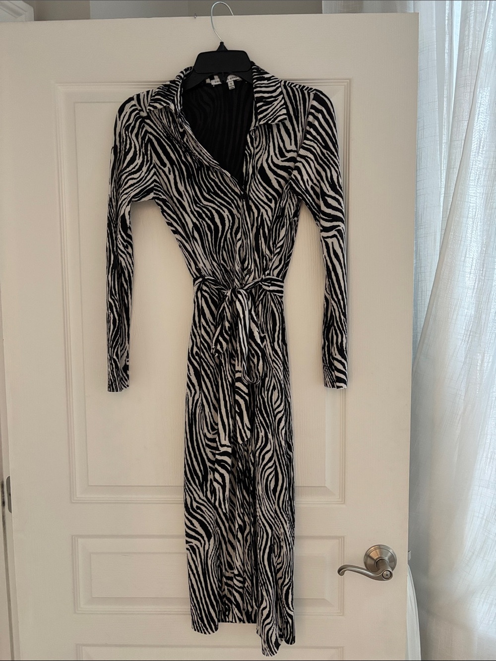 Collective Concepts Black and White Zebra Print Long Sleeve Wrap Dress